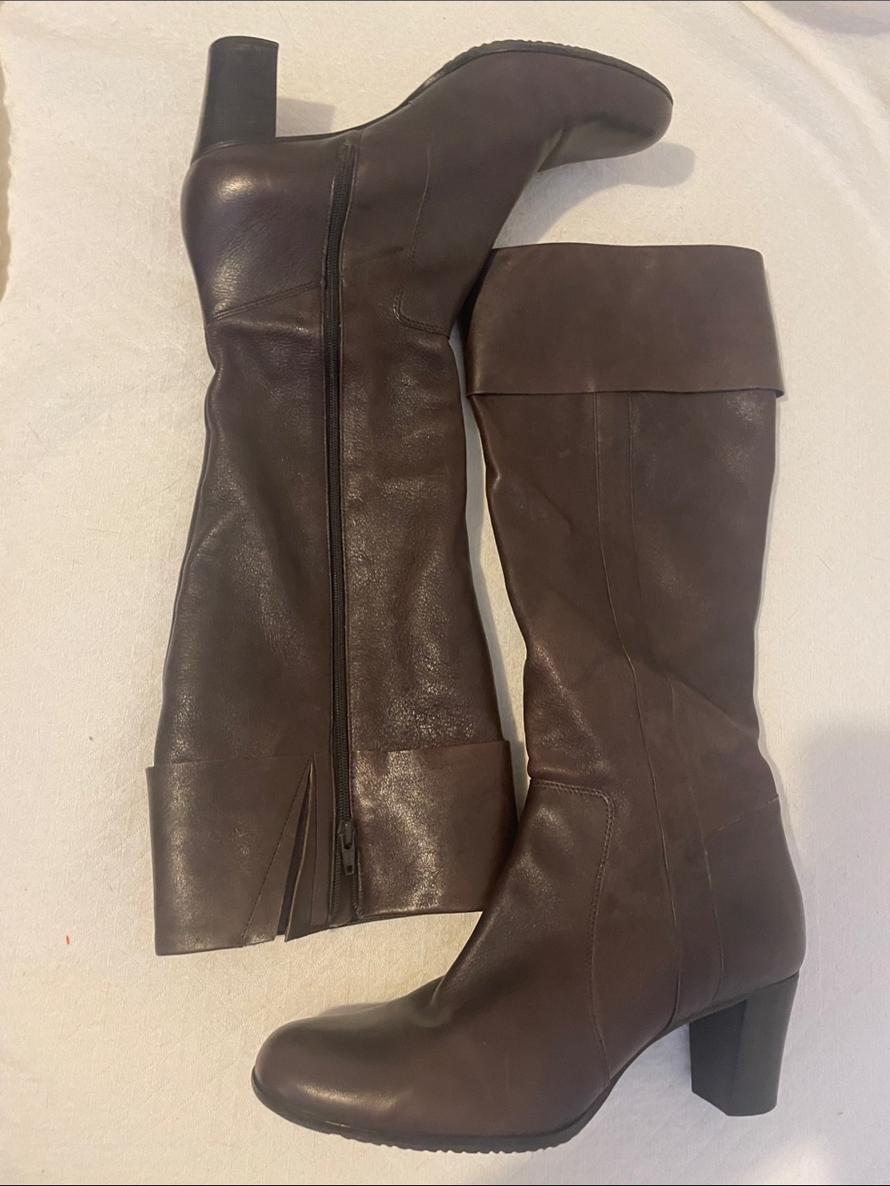 Talbots Dark Brown Leather Knee Boots with Block Heel